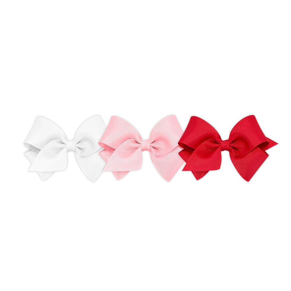 Wee Ones Girls' 3 pc Set Solid Grosgrain Variety Pack on a WeeStay No-Slip Hair Clip, Small, Light Pink, Red, and White | Amazon (US)