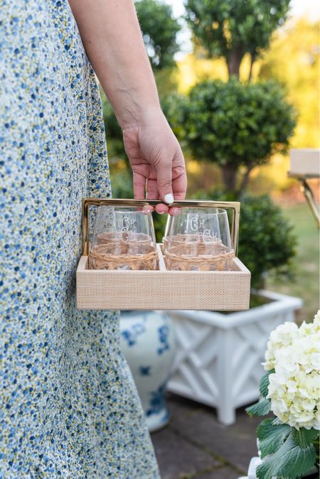 Raffia drink caddy and stemless wrapped wine glasses that can be monogrammed 

#LTKover40 #LTKGiftGuide #LTKhome