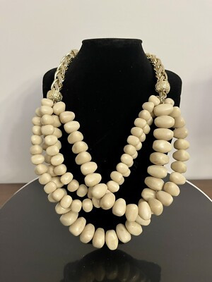 Chunky Multi Strand Ivory Stone Gold Tone Necklace | eBay US
