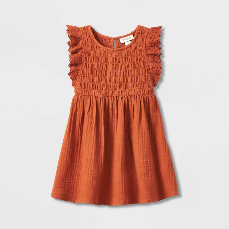 Toddler Girls' Smocked Puff Sleeve Dress - Cat & Jack™ Brown | Target