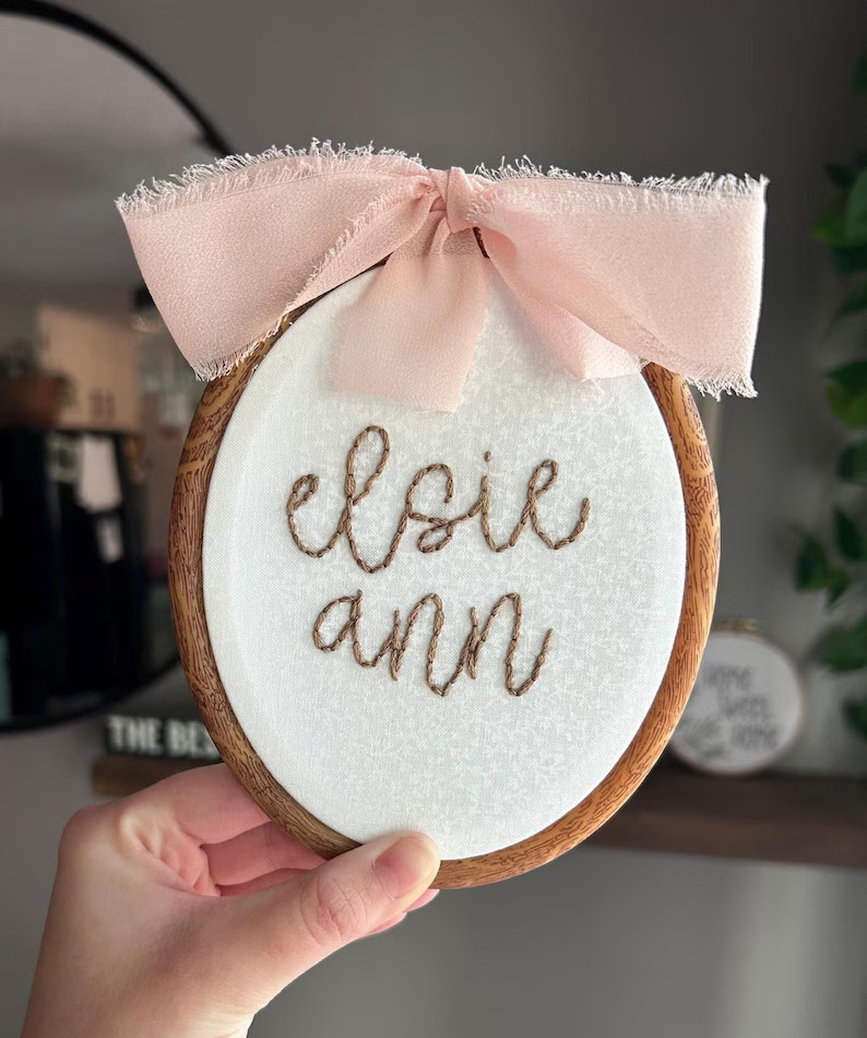 Custom Hand Embroidered Baby Name Hoop, Baby Name Announcement Sign, Photo Prop for Newborn Baby,... | Etsy (Global)