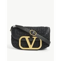 Supervee leather-trimmed raffia shoulder bag | Selfridges