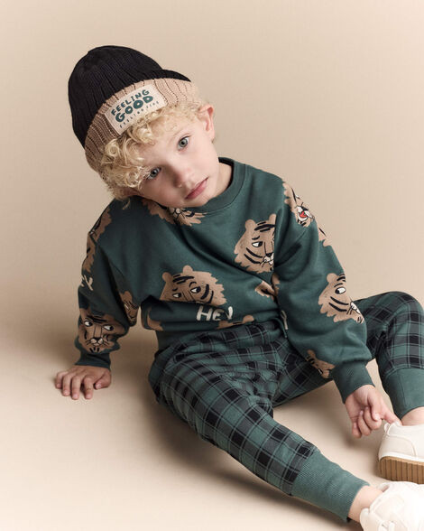 Toddler 'Feeling Good' Reversible Beanie - Black/Tan | Carter's Inc