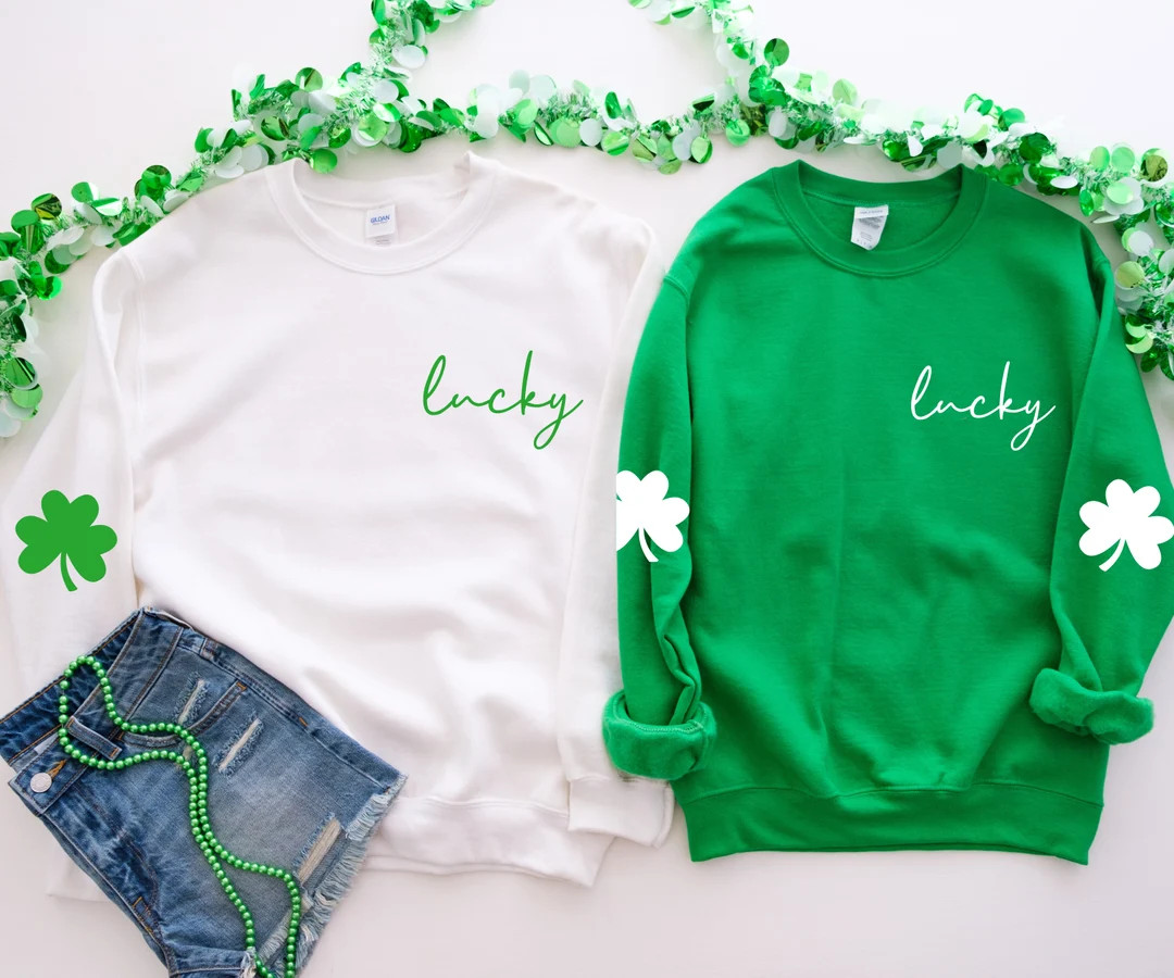 St. Patrick's Day Sweatshirt, Shamrock Sweatshirt, Clover Elbow Patches St. Patrick's Sweatshirt,... | Etsy (US)