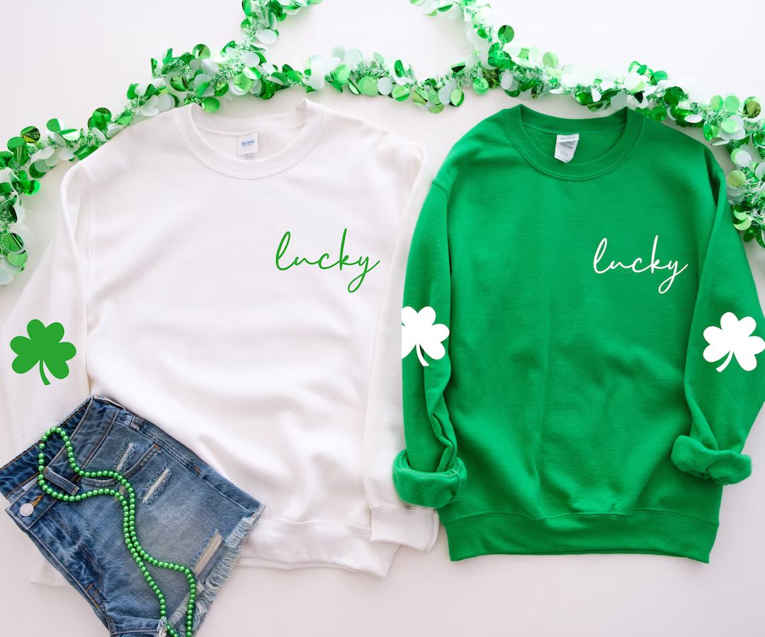 St. Patrick's Day Sweatshirt, Shamrock Sweatshirt, Clover Elbow Patches St. Patrick's Sweatshirt,... | Etsy (US)