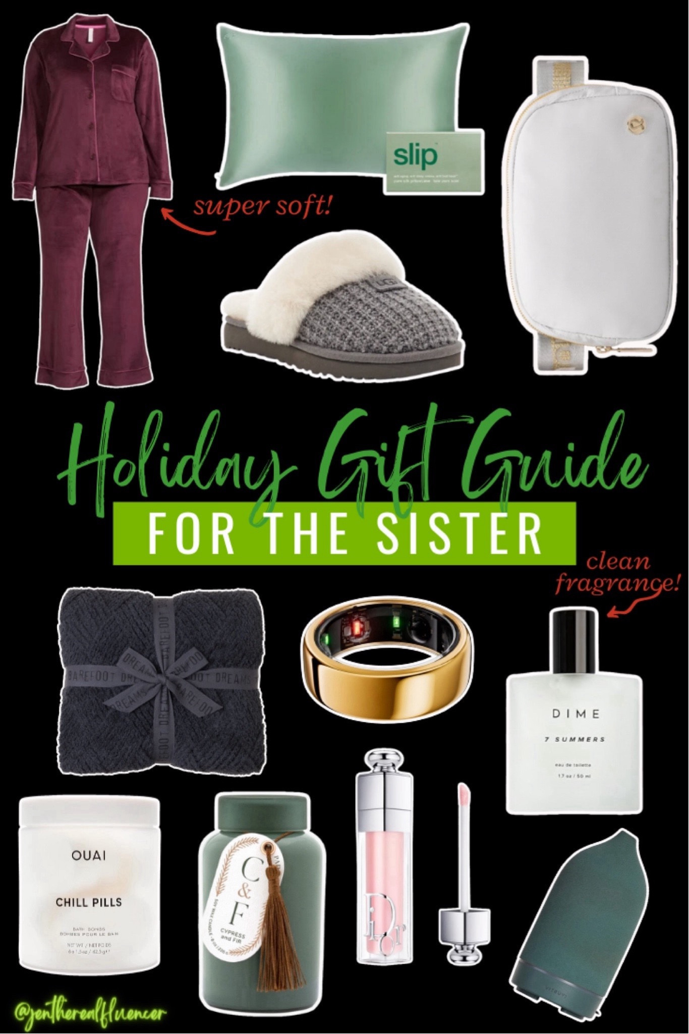 Holiday gift guide, for the sister, slippers, belt bag, pajamas, sleepwear, loungewear, oura ring, perfume, throw blanket, candle, bath bombs 

#LTKGiftGuide #LTKHoliday #LTKSeasonal