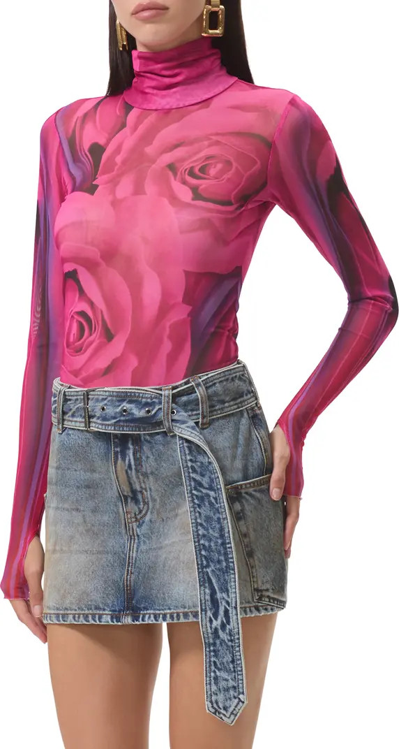 Zadie Print Turtleneck Mesh Top | Nordstrom