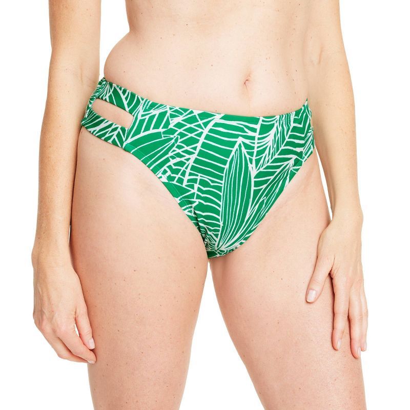 Women's Linear Floral Print Mid Waist Cutout Bikini Bottom - Tabitha Brown for Target Green | Target