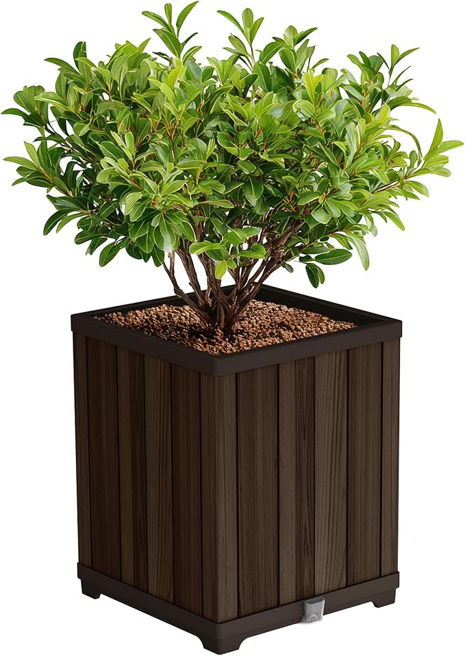 Keter Signature 21.6 Inch Tall Square Large Wood Look Planter for Indoor or Outdoor Flower Pot Id... | Amazon (US)