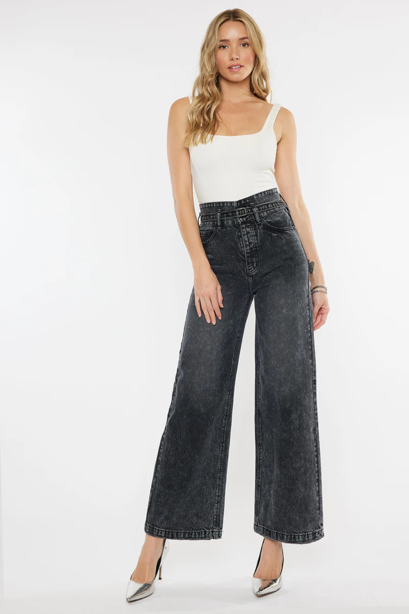 Zinc Ultra High Rise Belted 90's Wide Leg Jeans | Kancan USA
