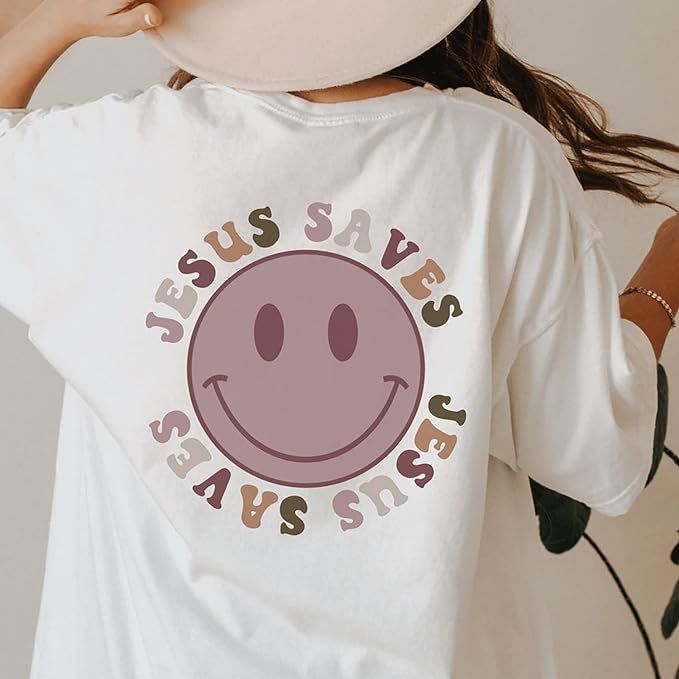 Jesus Saves Shirt, Smiley Face Jesus Shirt, Preppy Shirt Smiley Tee Gift For Teen Girls, Aestheti... | Amazon (US)