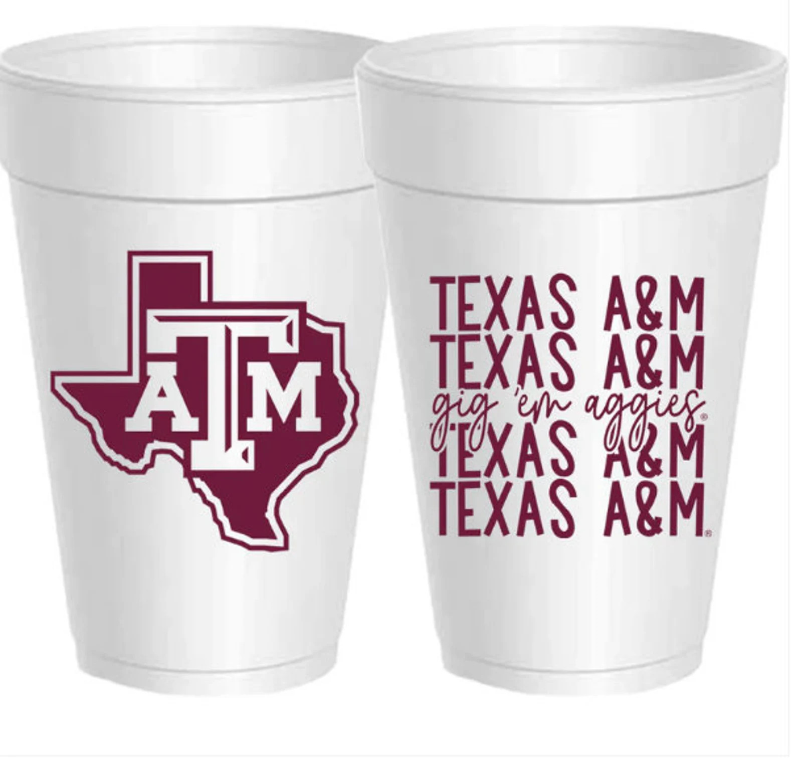 Texas A&M Gig Em Aggies Styrofoam Cups: 10 Pack - Ready to Ship**officially Licensed by Collegiat... | Etsy (Global)