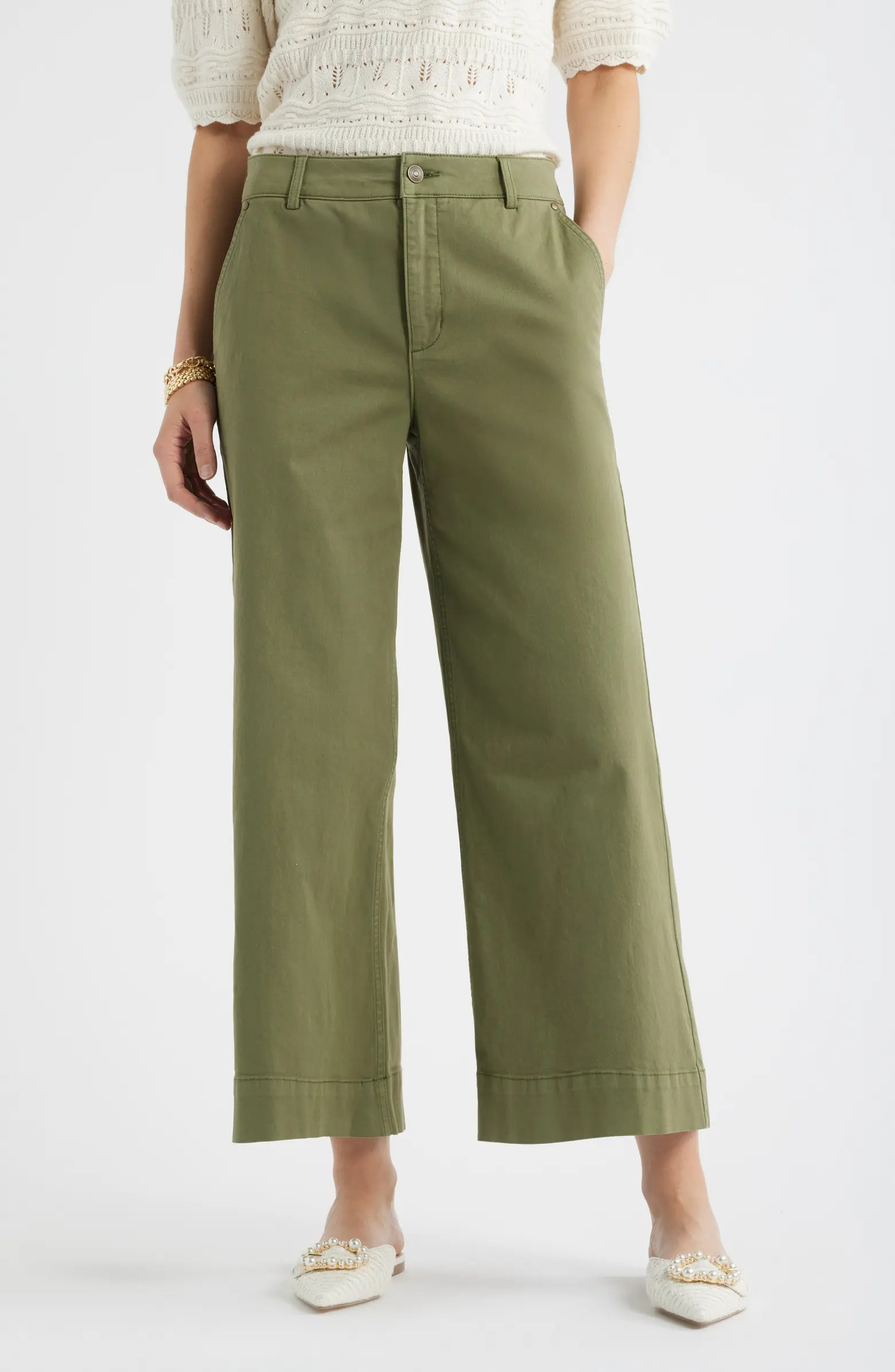Caslon® Wide Leg Cotton Stretch Twill Ankle Pants | Nordstrom | Nordstrom