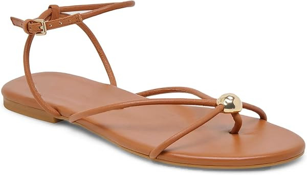 Strappy Flat Sandals for Women Comfortable Open Round Toe Sandals Dressy Beach Thong Flip Flop Sl... | Amazon (US)