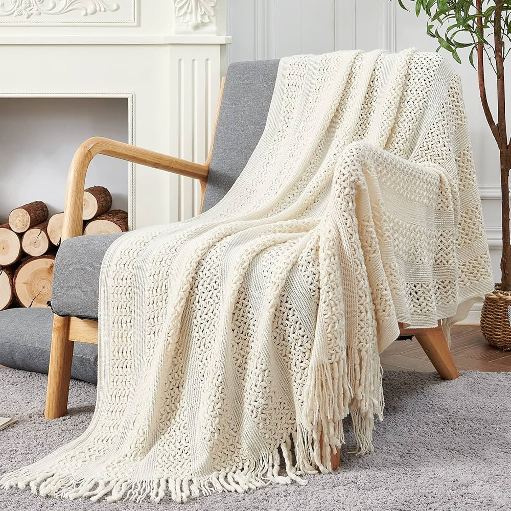 jinchan Chunky Cable Knit Throw Blanket for Couch and Bed, Lightweight Soft Cozy Throw Blanket wi... | Amazon (US)
