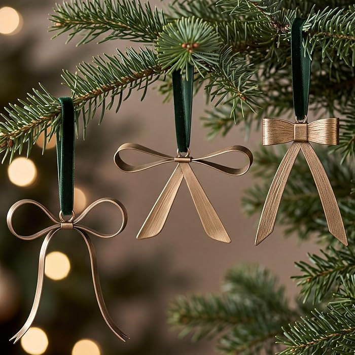 12 Pcs Gold Christmas Ornaments, Xmas Metal Bows for Tree, Vintage | Amazon (US)