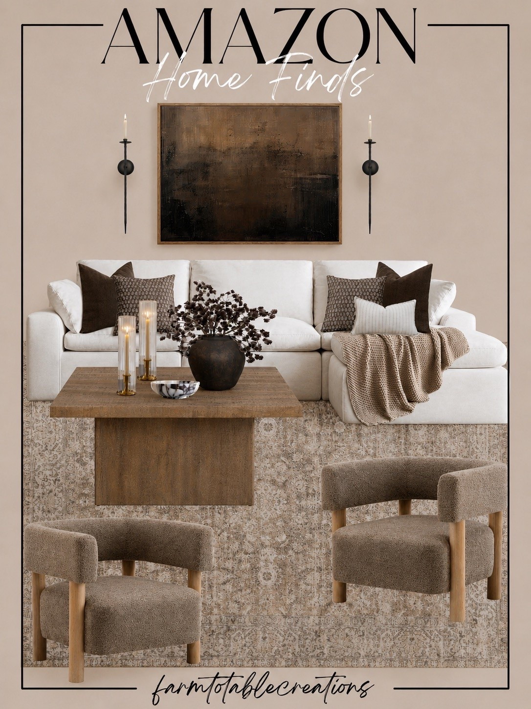 AMAZON HOME FINDS

Follow @farmtotablecreations on Instagram for more home finds and styling inspiration.

The perfect neutral pieces can completely transform your living room. From the cozy sectional and textured accent chairs to the statement coffee table, rug, artwork, and layered décor, these Amazon finds create a warm, elevated look that feels timeless. Save this collection for your next living room refresh.

#AmazonHomeFinds #LTKHome #NeutralHomeDecor #LivingRoomInspo #HomeStyling

#LTKHome #LTKSaleAlert