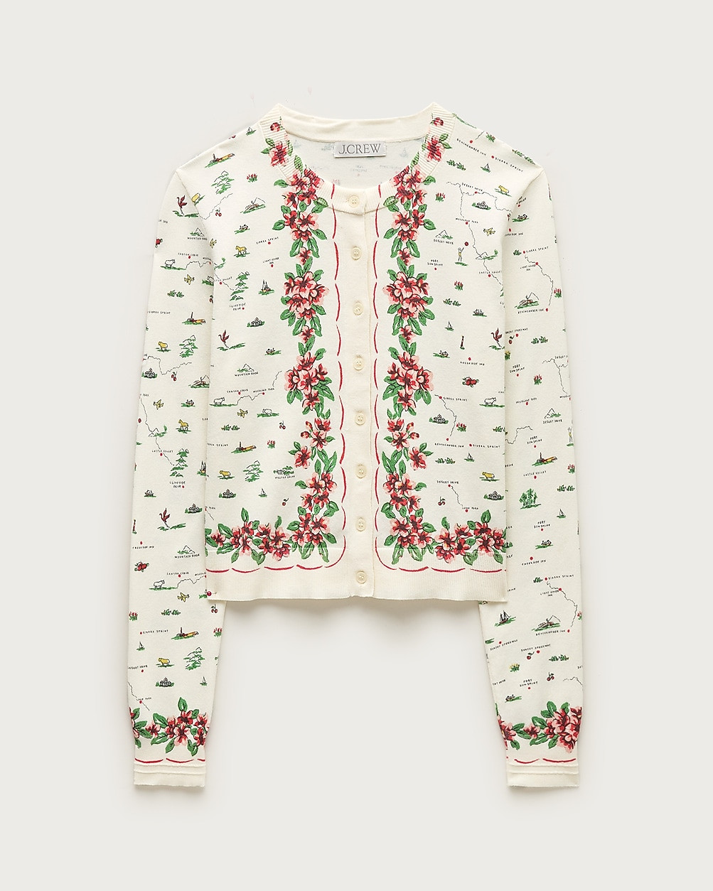 Jackie cardigan in map-print premium ultra-fine cotton blend | J. Crew US