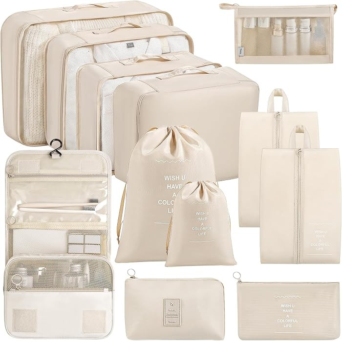 12-Piece Packing Cubes Set (Beige) - Compression Packing Cubes for Suitcases & Travel Organizers | Amazon (UK)