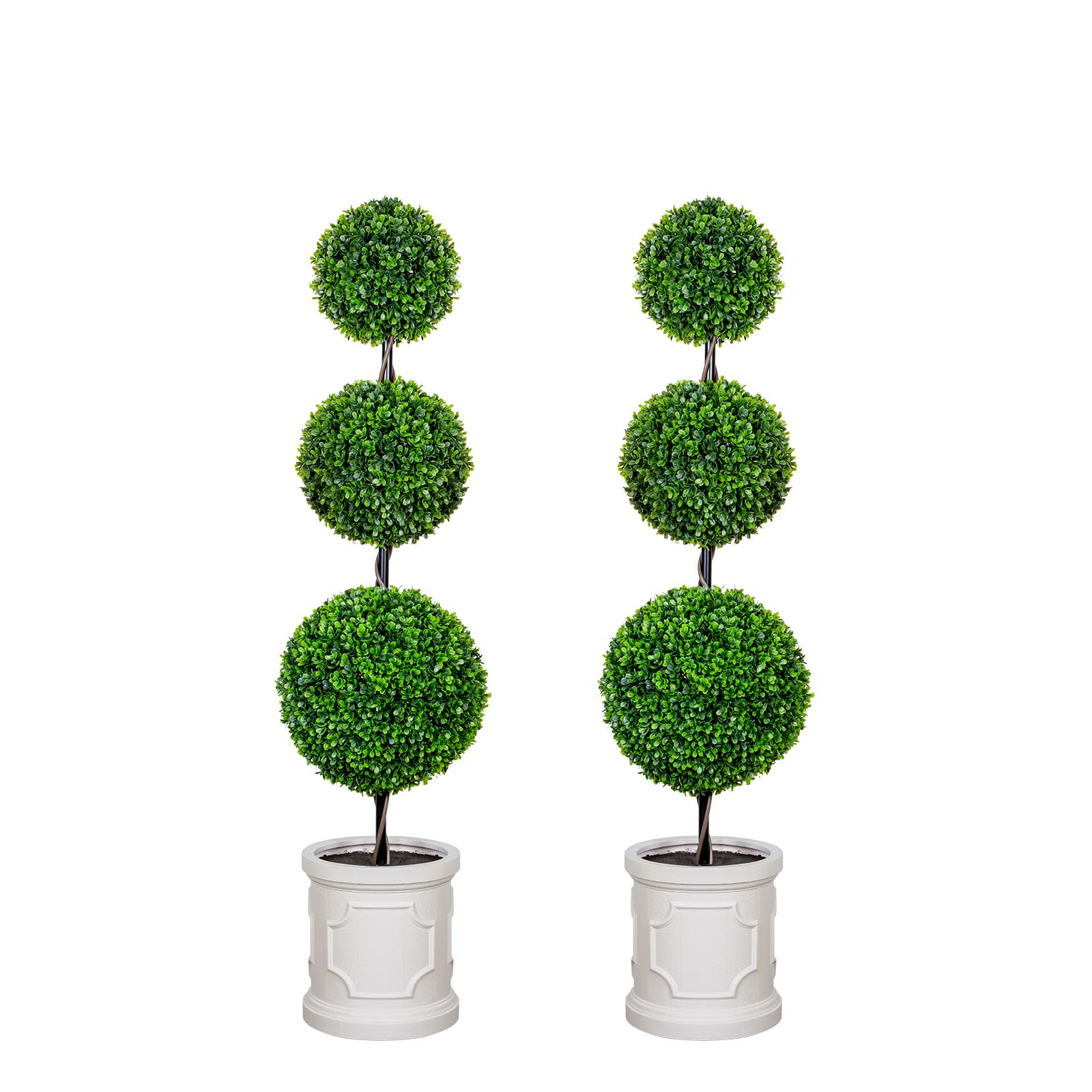 3FT Artificial Triple Ball Topiary Trees with Roman Style Vintage White Planter Pot, Outdoor Indoor Realistic Faux Shrubs Plants, Fake Trees for Home Offices Porch Decor, Set of 2 | Amazon (US)