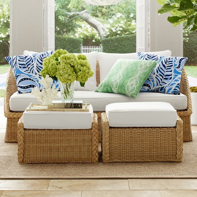 AERIN East Hampton Outdoor Coffee Table Ottoman | Williams-Sonoma