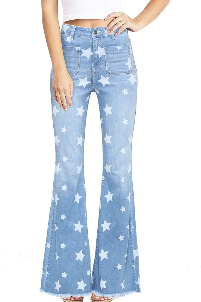 Cello Jeans Women's Juniors High Rise Star Denim Flares | Amazon (US)