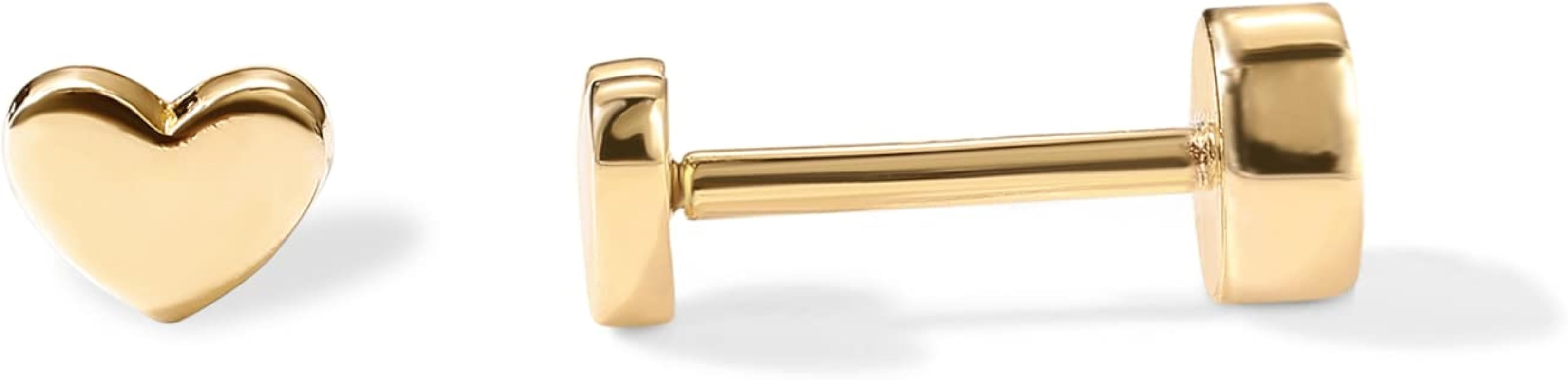 PAVOI 14K Gold Plated Solid 925 Sterling Silver Post Flat Back Stud Earrings for Women | Cartilag... | Amazon (US)