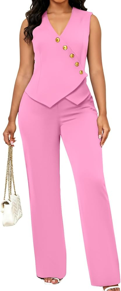 Ophestin Pant Suits for Women Dressy Business 2 Piece Sets Sleeveless Blazer Vest Set for Work | Amazon (US)