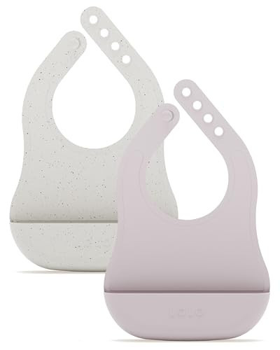 Lalo The Bib - Waterproof, Non-Toxic Silicone Baby Bib with Adjustable Neck Band & Silicone Food Pouch Catcher, Set of 2 - Lavender | Amazon (US)