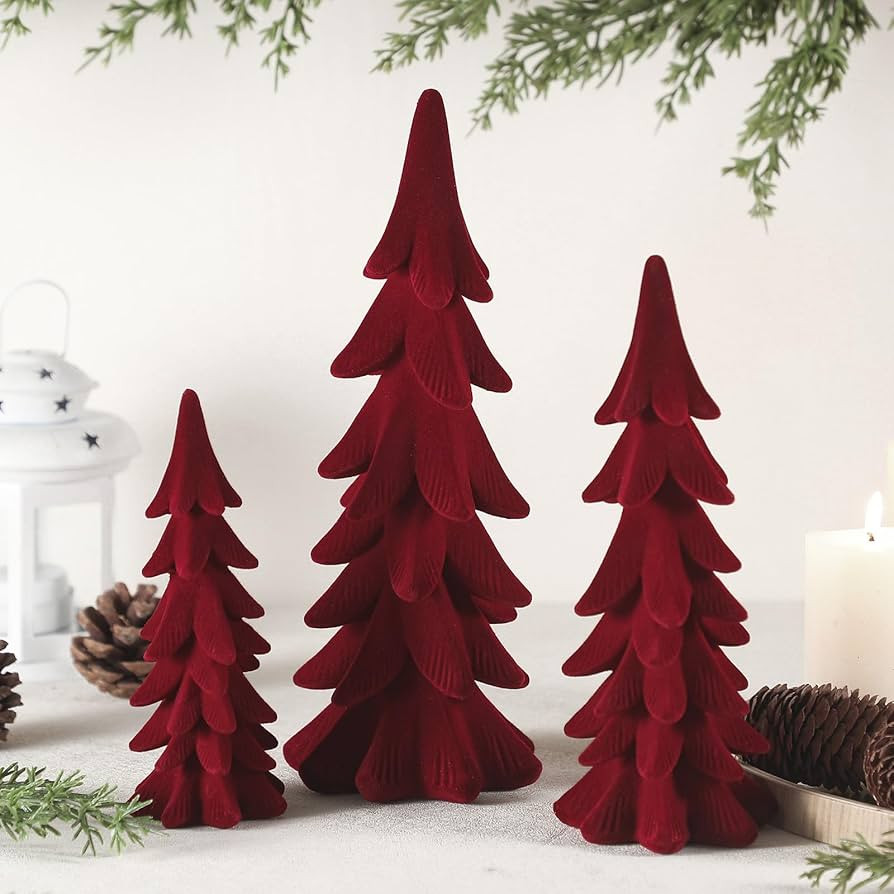 Velvet Christmas Tree Figurines Set of 3 - Tabletop Christmas Tree Figurine Decorations for Indoo... | Amazon (US)