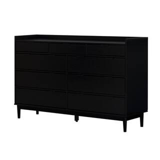 Welwick Designs 9-Drawer Black Solid Wood Mid-Century Modern Dresser with Tray Top (36 in. H x 60... | The Home Depot