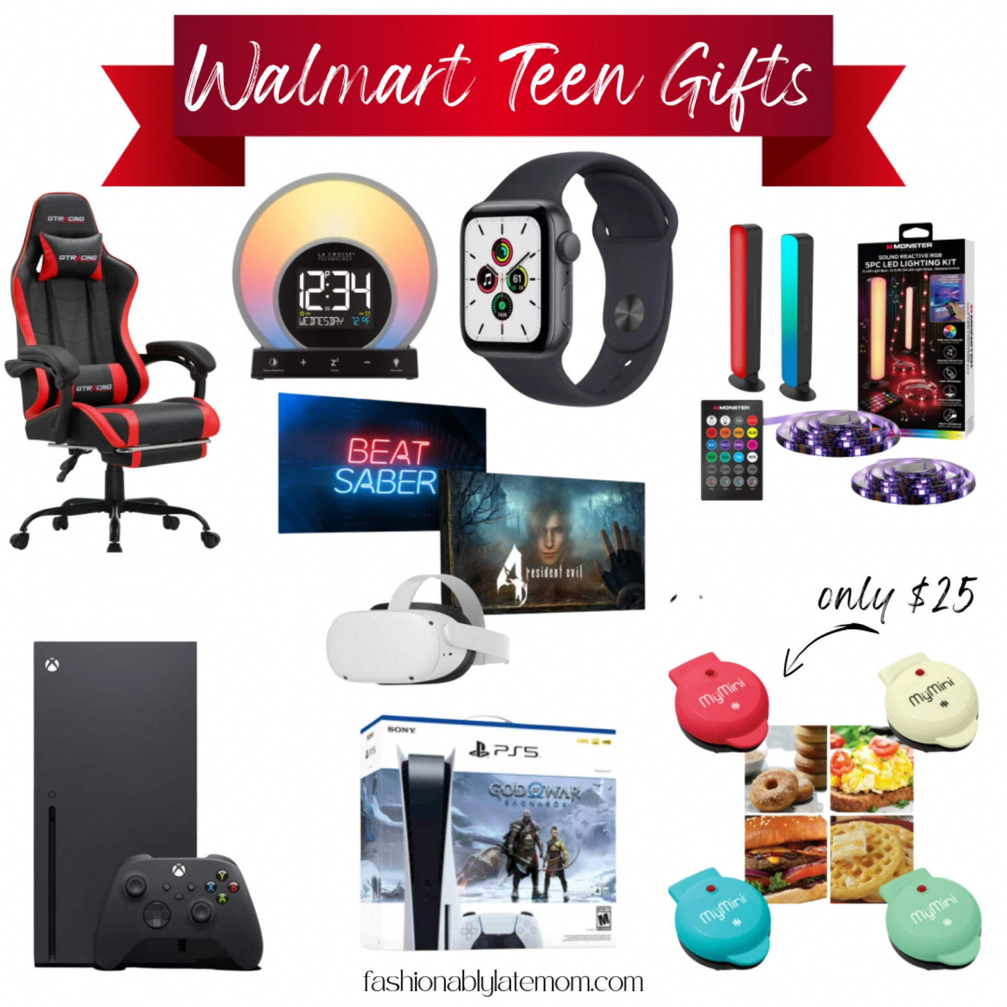 Teen gift ideas from Walmart! 

Fashionably late mom 
Black Friday
Gaming chair
Alarm clock
Apple Watch
Led lights 
Oculus quest 
Xbox
PS5 
Mini waffle maker 

#LTKCyberweek #LTKsalealert #LTKGiftGuide