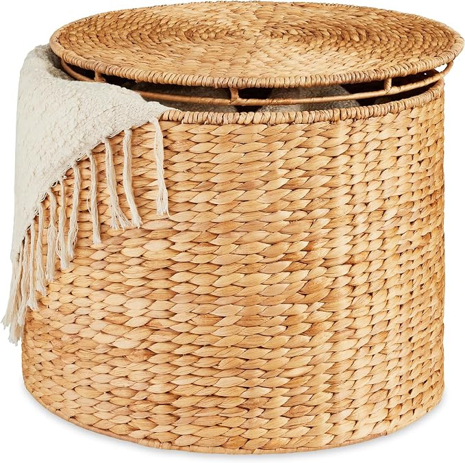 Best Choice Products Large Round Storage Ottoman W/Lid, Handwoven Water Hyacinth Footstool, Accen... | Amazon (US)