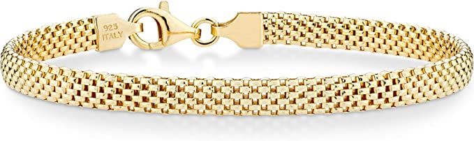 Amazon.com: Miabella 18K Gold Over Sterling Silver Italian 5mm Mesh Link Chain Bracelet for Women... | Amazon (US)