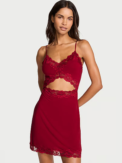 Modal Soft Lace-Trim Mini Slip Dress, Red, S - Women's Slips - Victoria's Secret | Victoria's Secret (US / CA )