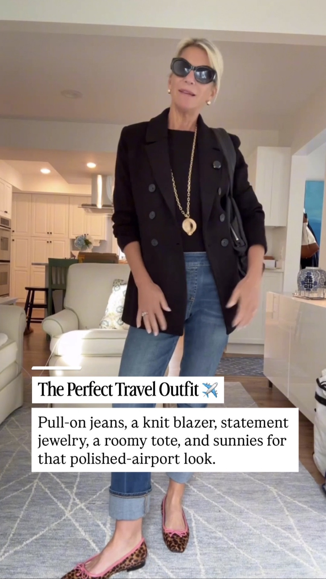 The perfect travel outfit! Pull-on jeans, a comfortable knit blazer, statement necklace, cute flats, sunnies, and a roomy black tote make this polished enough for the airport but comfortable enough for the whole day. ✈️

👩‍💻 LTK PRO TIPS
❤️ Heart = Support my posts ;-)
🔖 Save = Get sale & restock alerts for the things you love!
📋 Lists = Keep favorites organized (List ideas: Christmas, Birthdays, and Vacations!)
📲 Share = Send lists and products to a friend (or your daughters like me).
💬 Comment = Ask me anything, and I’ll answer. ;-)

#LTKootd #LTKSeasonal #LTKOver40