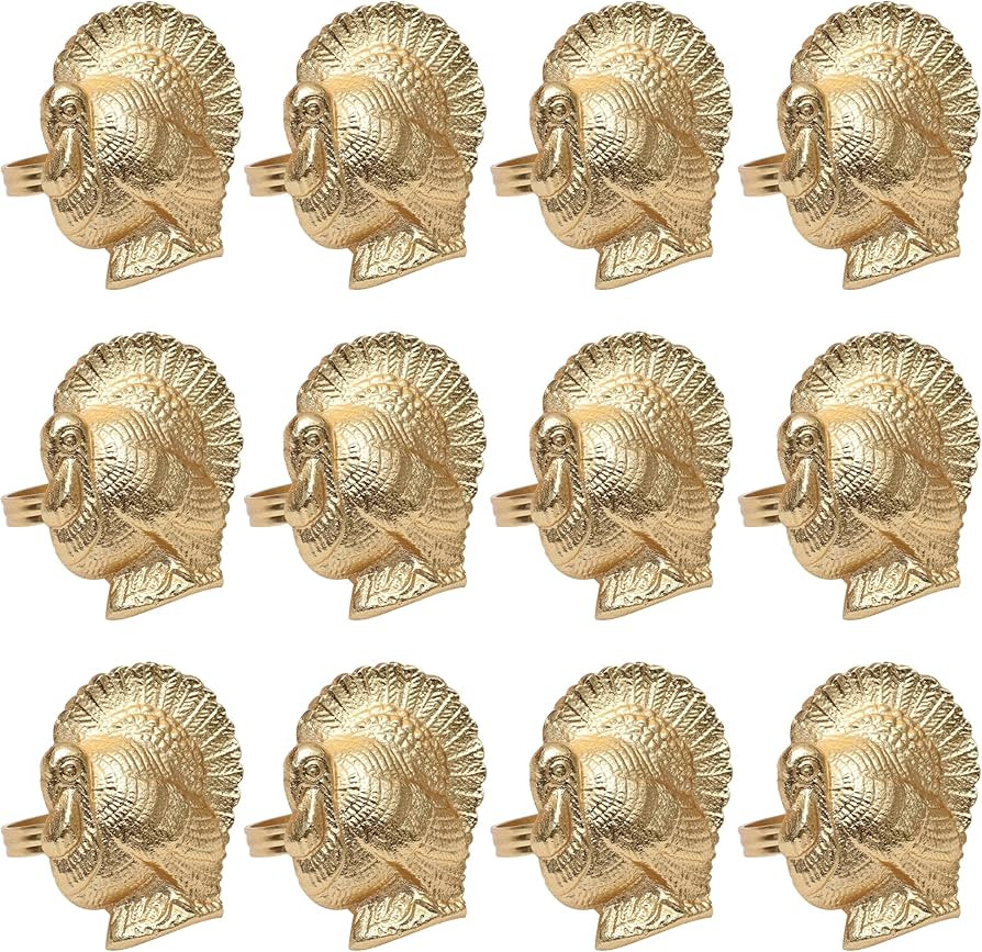 Turkey Bird Gold Napkin Rings Set of -12 for Dinner Parties, Weddings Receptions, Family Gatherin... | Amazon (US)