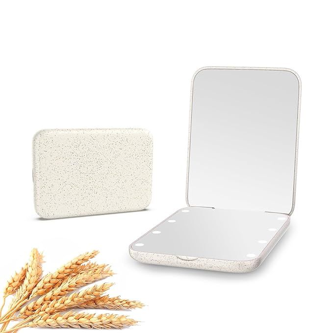 Kintion Wheat Straw Compact Mirror, 1X/3X Magnification, Lighted, Folding, Portable, Eco-Friendly... | Amazon (US)