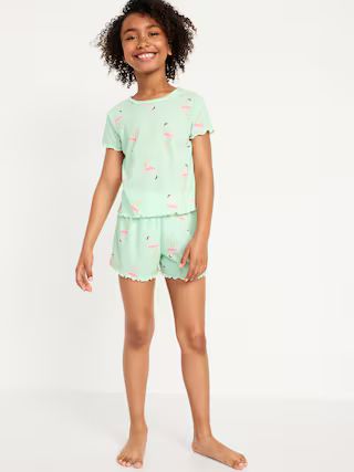 Printed Rib-Knit Pajama Top and Shorts Set for Girls | Old Navy (US)