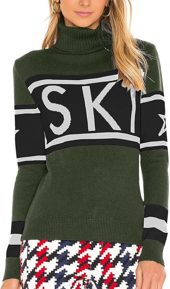 Yousify Women Turtleneck Sweater Cute Striped Color Block Sleeve Tops Casual Ski Sweaters Tight K... | Amazon (US)