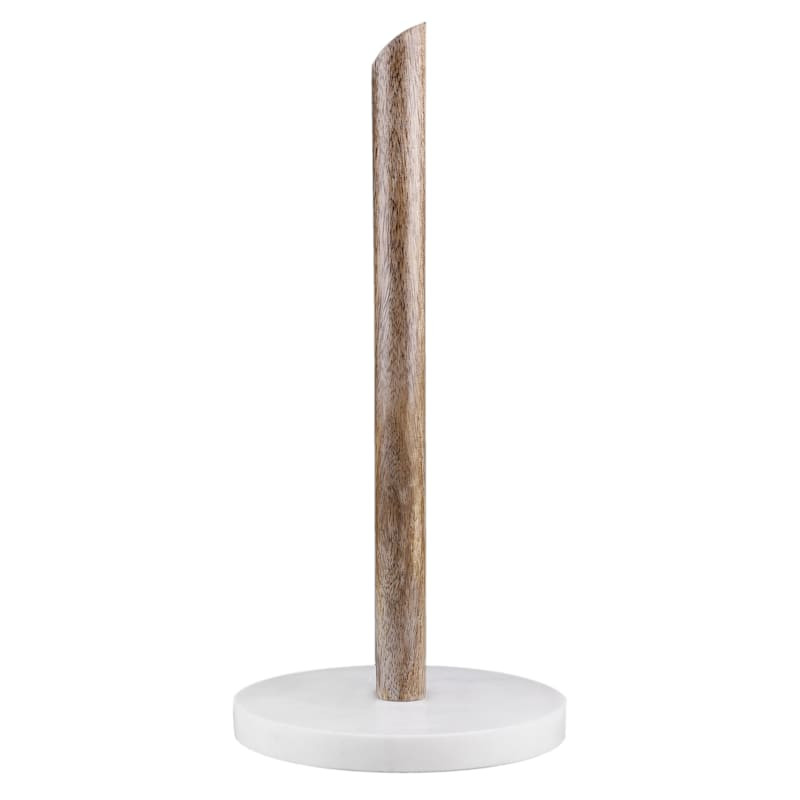 Mango Wood & White Marble Base Paper Towel Holder | At Home