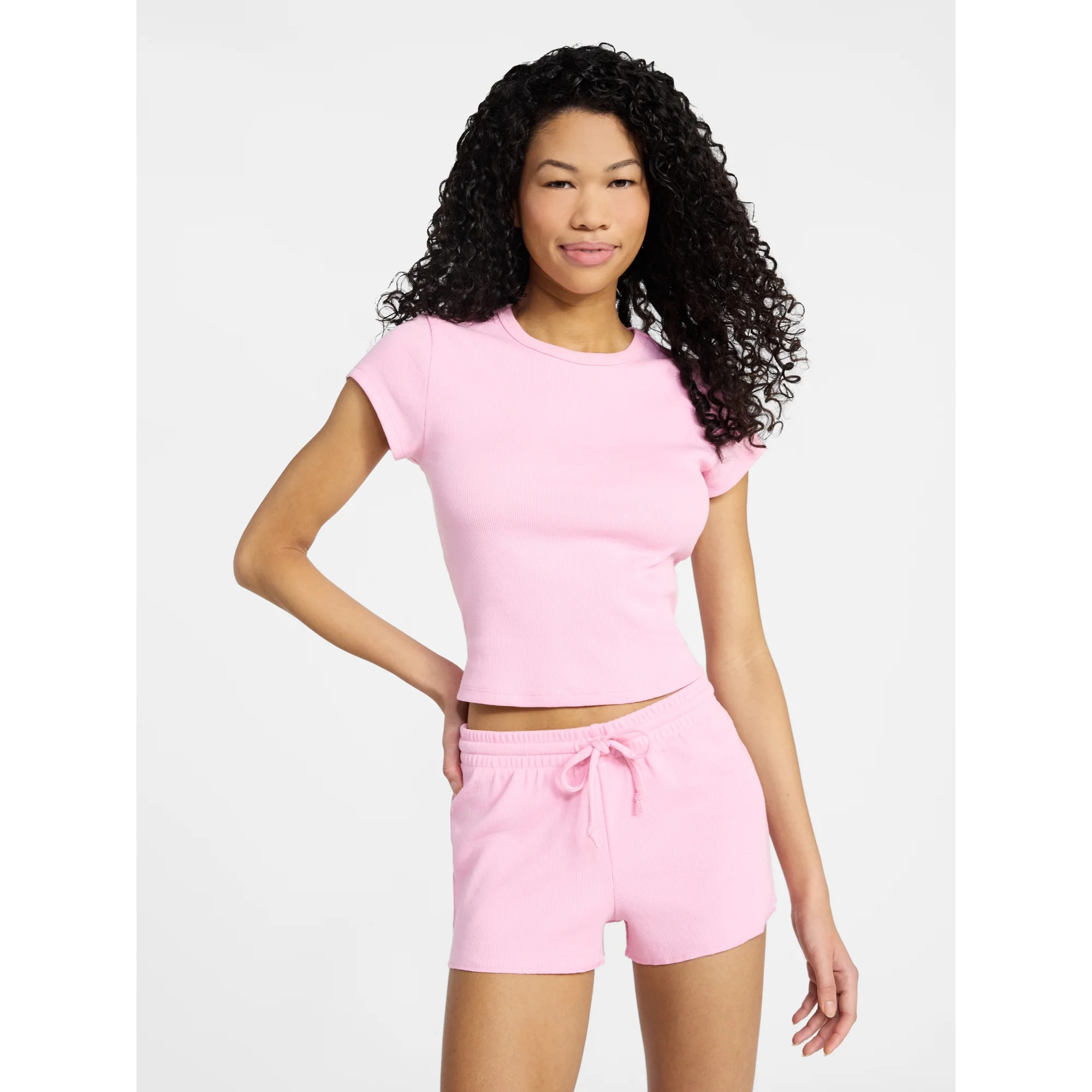 No Boundaries Sleep Ribbed Tee and Shorts Set, 2-Piece, Women’s XXS-3X | Walmart (US)