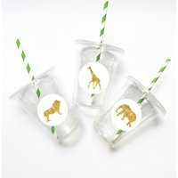 Gold Animal Party Cups, Drinking First Birthday, Wild One, Safari Theme, Plastic Disposable, Safari, Jungle | Etsy (US)