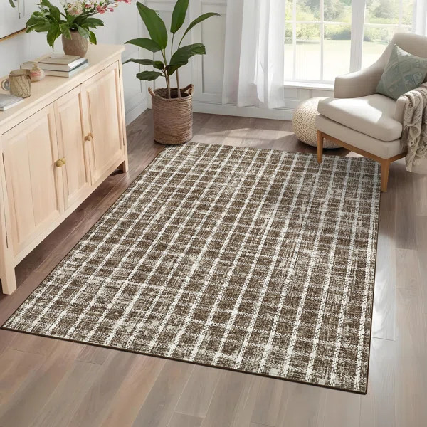 Machine Washable Rug Modern Plaid Rug Soft Area Rug Non Slip Soft Thin Rug Low Pile Foldable Rug ... | Wayfair North America