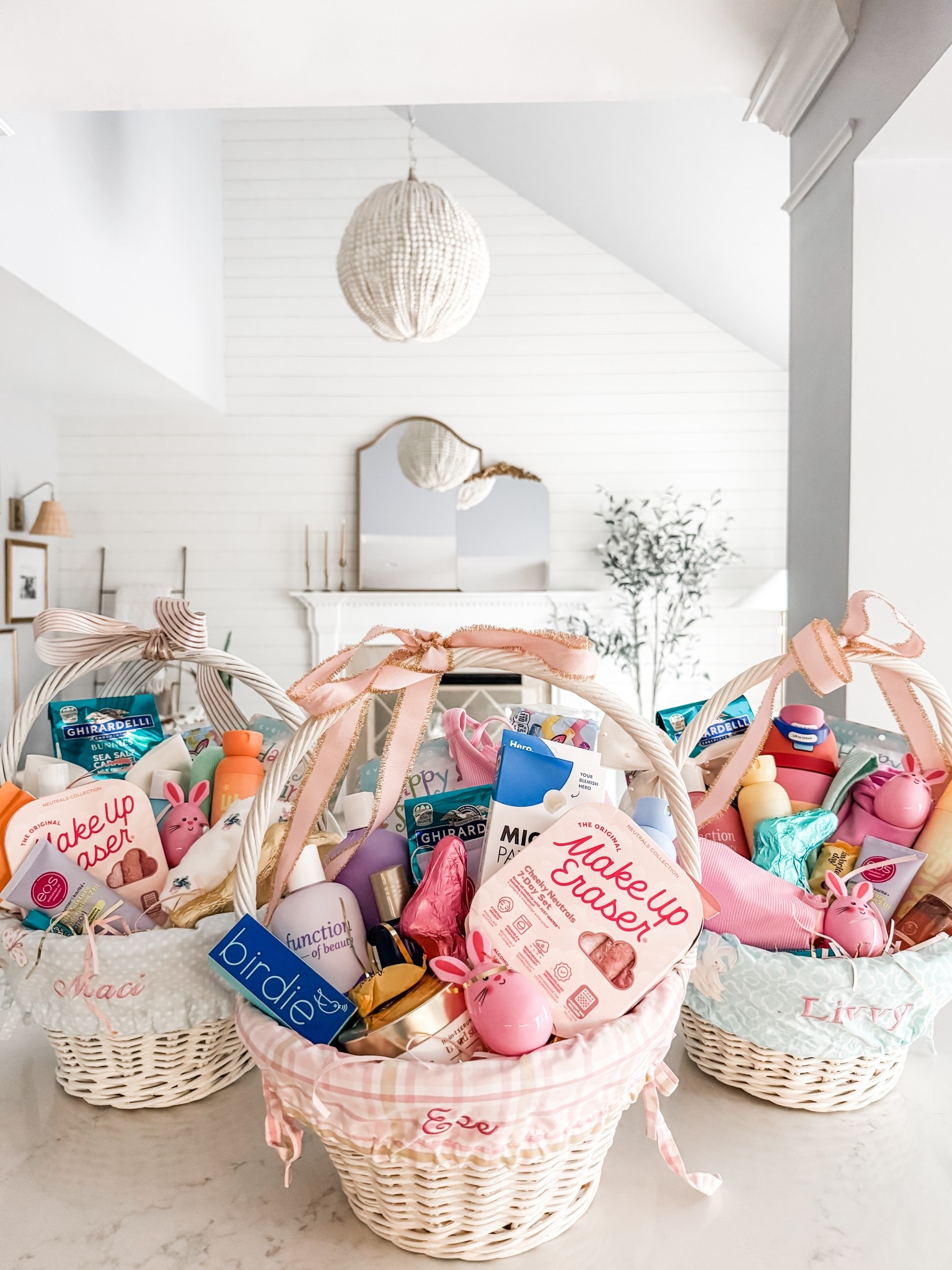 Girl Easter Basket Ideas
Teen girl Easter Basket Gifts
Make Up eraser
Anthropologie Original MakeUp Eraser Sweet Cheeks 7 Day Set
Birdie Safety Alarm
Satin Hair bow
DAISE foaming body wash
Pearl Bow Barrette Hair Clip
Hero Mighty Patch Nose Strips
Hero Mighty Pimple Patch
DAISE full body deodorant
Neutrogena oil free eye make up remover
Frenshe mini hair body mist
Function of Beauty Shampoo
Function of Beauty Conditioner
eos Shea body lotion
Dove Bond Strength Peptide complex serum hair mask
Girls’ strappy crop tank top
Women’s cooling jersey pajama shorts 
Women’s cooling jersey pajama sleep shirt
Girls’ knit tank top target
Easter chocolate 
Easter candy
Starburst jelly beans 
Sour candy
Owala free sip stainless water bottle
Ghirardelli Easter milk chocolate 
Dick’s sports bra
Girls seamless sports bra
DSG women’s seamless strappy sports bra

Easter basket
Kids Easter basket 