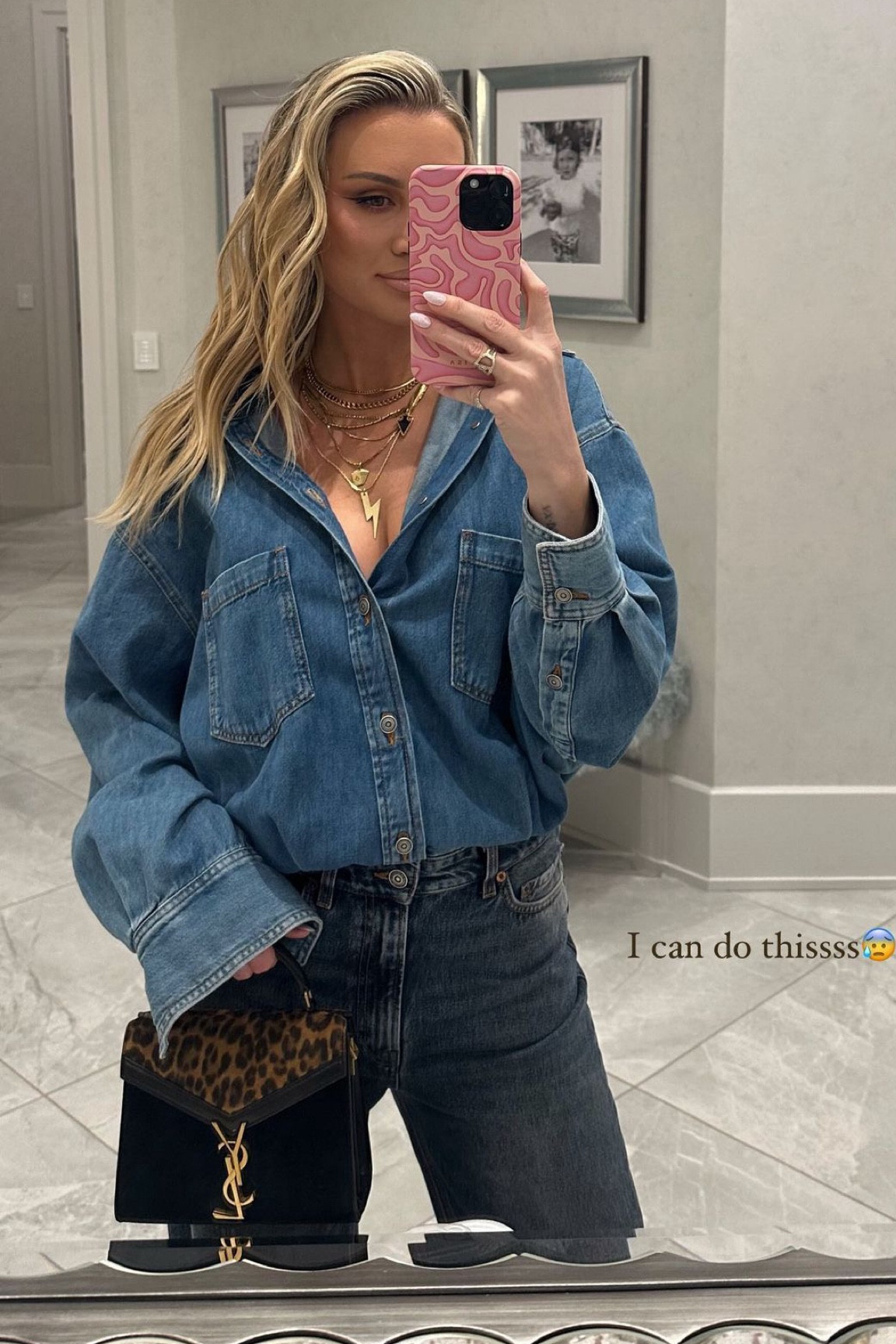 Denim on denim ✨💙 I love mixing denim’s right now. 

denim l denim outfit l jeans l jean top l bag l ysl bag l jewelry 