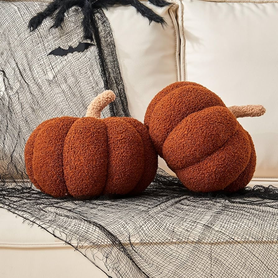 Pumpkin Pillow, 2 Pcs Halloween Pumpkin Throw Pillow 11.8 x 6 Inch Fall Pillow Thanksgiving Cushi... | Amazon (US)