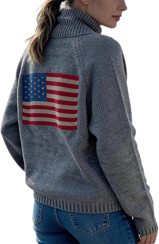Women Y2k American Flag Pattern Sweater Solid Color Fourth of July Cardigan Patriotic Knic USA Bu... | Amazon (US)