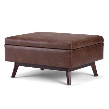 Brooklyn + Max Theo 34 inch Wide Mid Century Modern Rectangle Table Ottoman in Distressed Saddle Bro | Walmart (US)