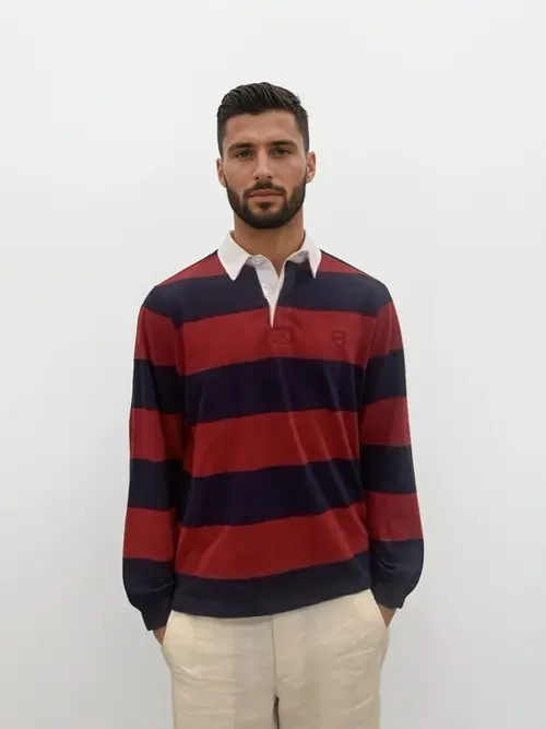 Ledger & Ford Ivy Stripe Rugby Shirt in Burgundy /Navy at Nordstrom, Size Xx-Large | Nordstrom